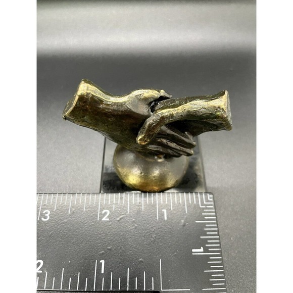 Vintage Bronze And Marble Abstract Art Shaking Hands Paperweight - Picture 3 of 4